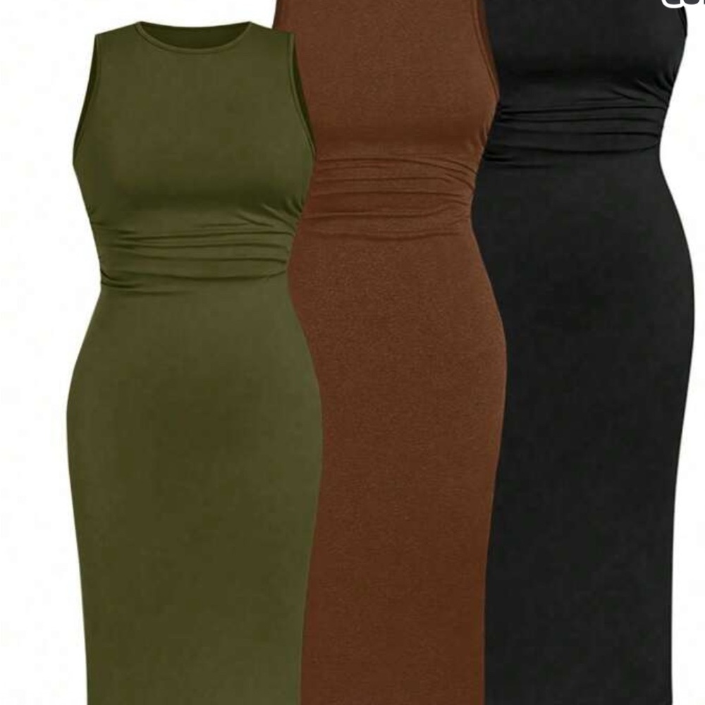 Sleeveless Bodycon Dress - Olive, Brown, and Black